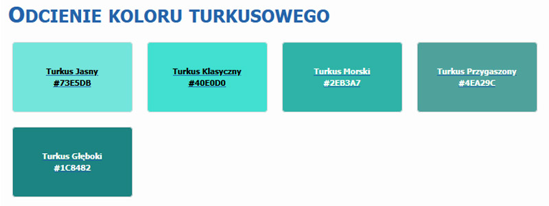 Odcienie koloru turkusowego